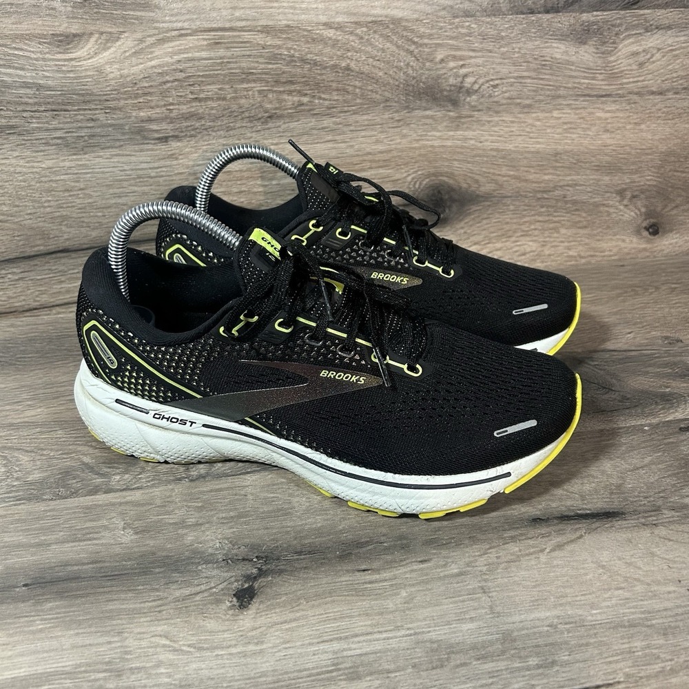 Brooks Ghost 14 Womens Size 9 Black White Yellow Athletic Running Shoes Sneakers